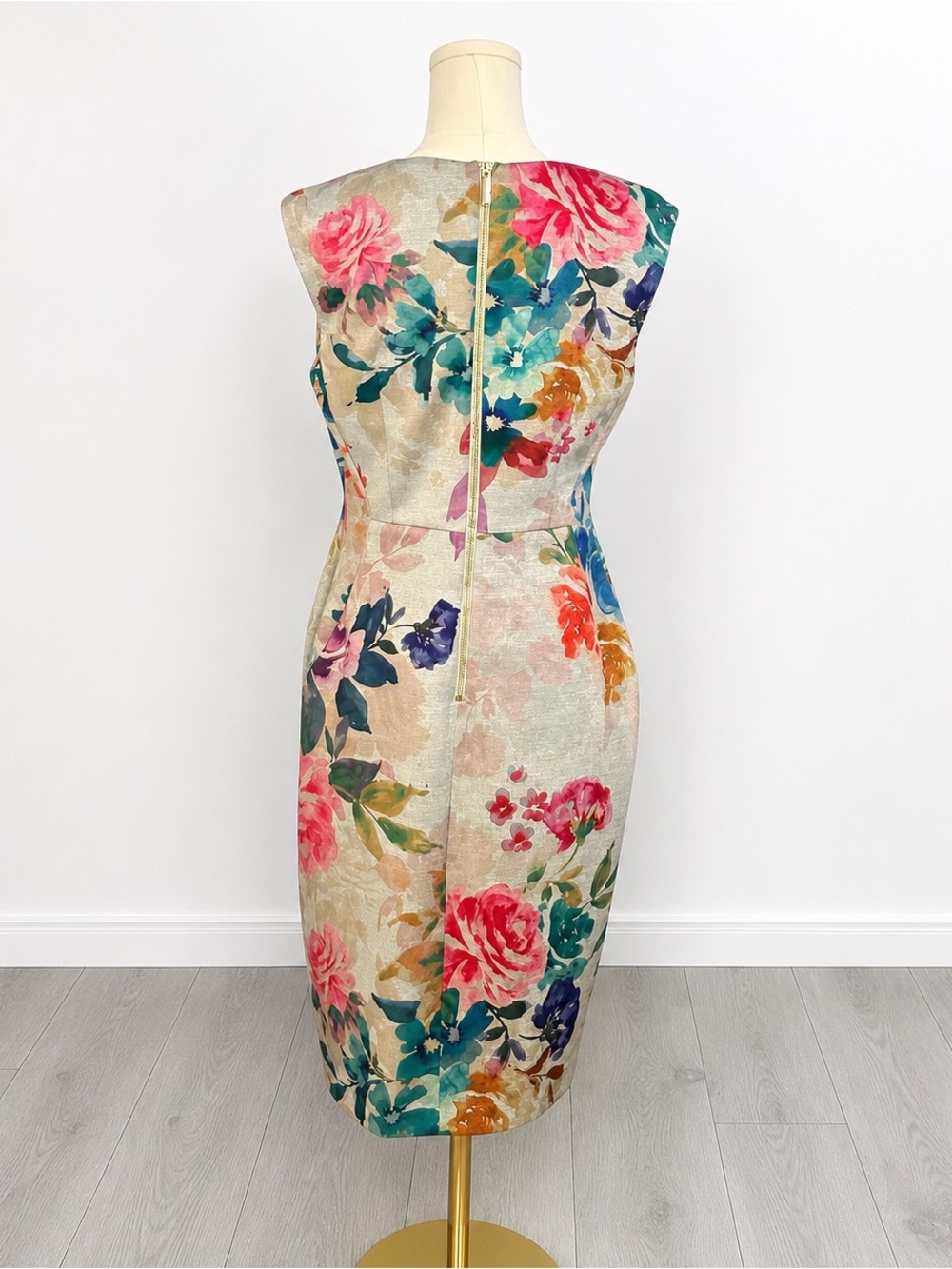 Calvin Klein Cream Midi Dress with Multi-Color Floral Print - Picture 2 of 3